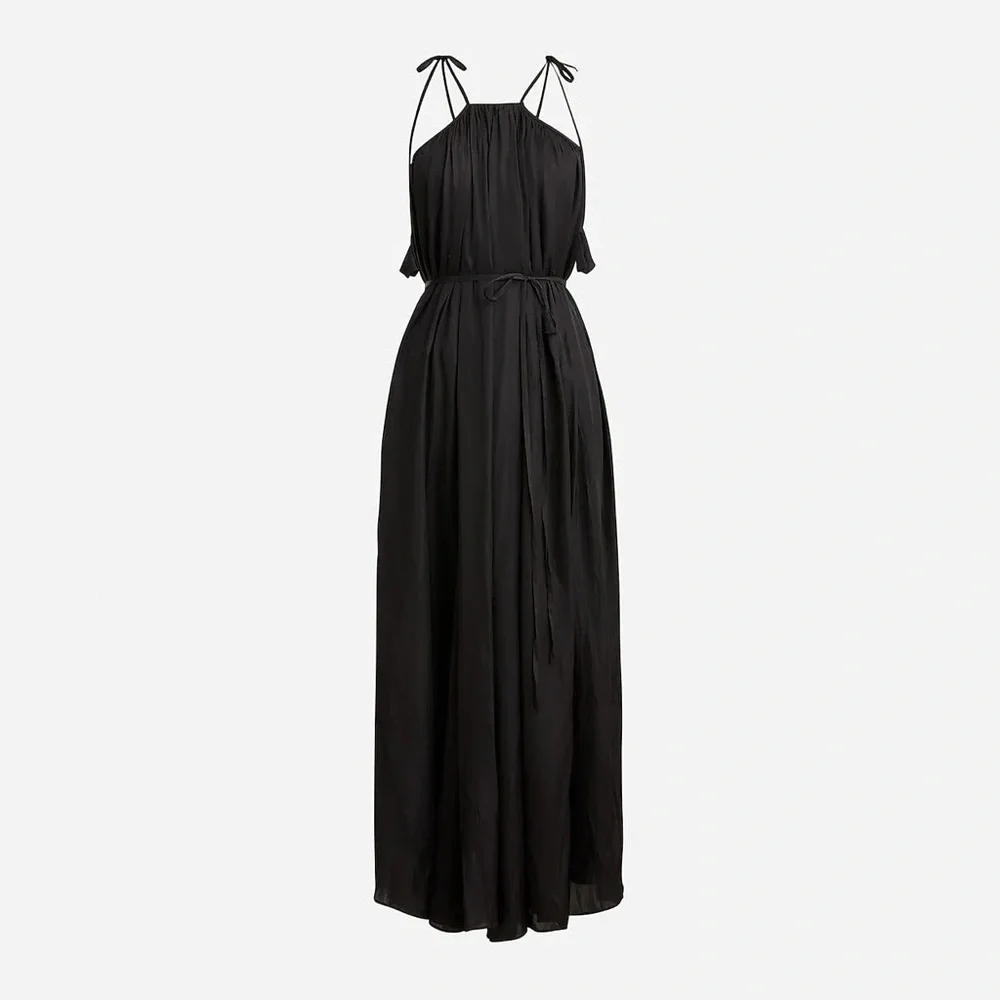 J. Crew Collection Rosaline Black Halters Maxi Dress A-Line NWT Size Large